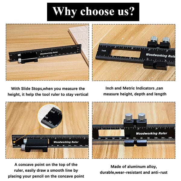 Woodworking Multi-Function Marking Ruler Set